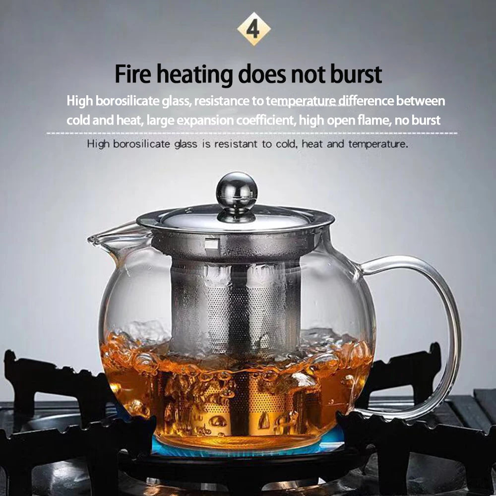 Heat Resistant Glass Teapot with Stainless Steel Infuser – 650ml, 950ml or 1300ml