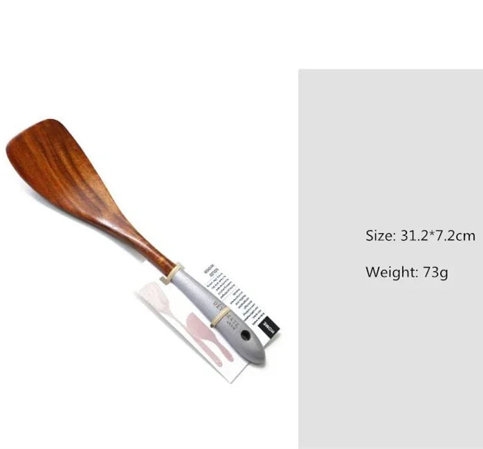 Solid Teak Wood Cooking Spatula – Non-Scratch Kitchen Utensil with Hanging Loop