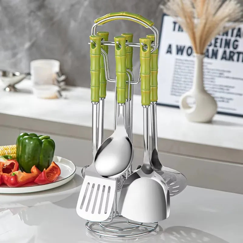 7-Piece Stainless Steel Kitchen Utensil Set with Ceramic Handles – Nordic Style