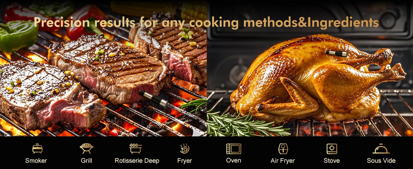 Wireless Meat Thermometer – Bluetooth Digital Probe with App & LCD for Oven, BBQ & Smoker
