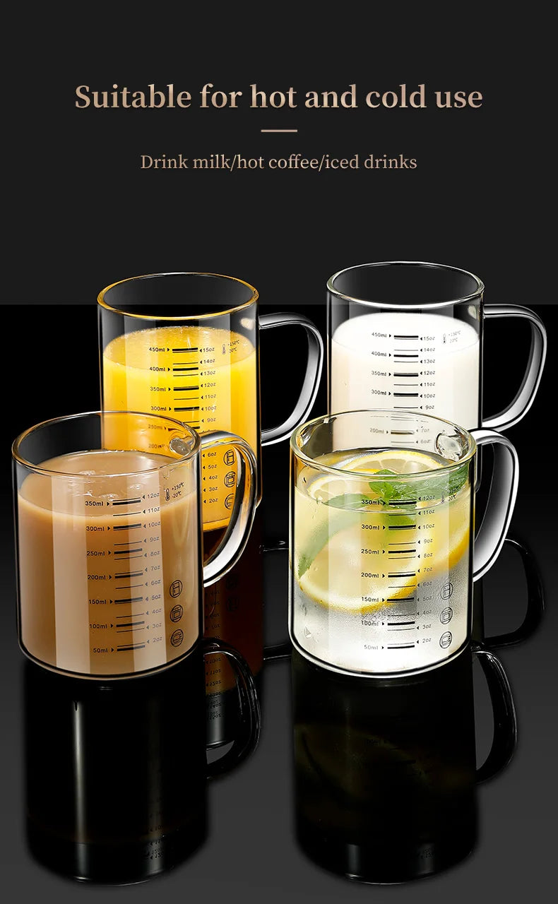 Borosilicate Glass Measuring Beaker Mug – 400ml Milk Cup with Handle