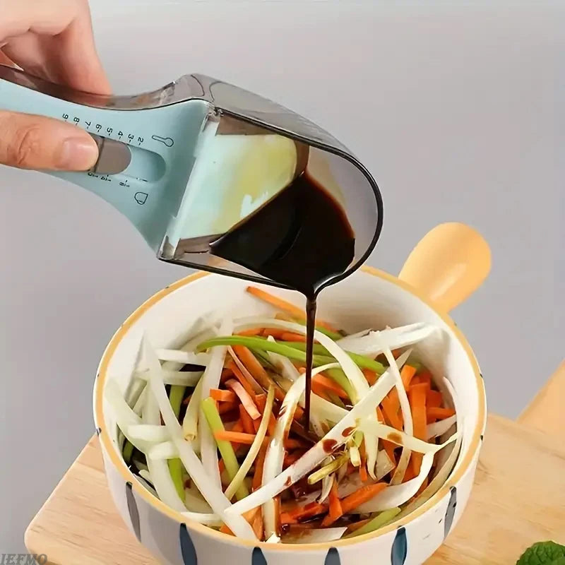 Adjustable Plastic Measuring Cup and Spoon with Handle for Dry and Liquid Kitchen Use