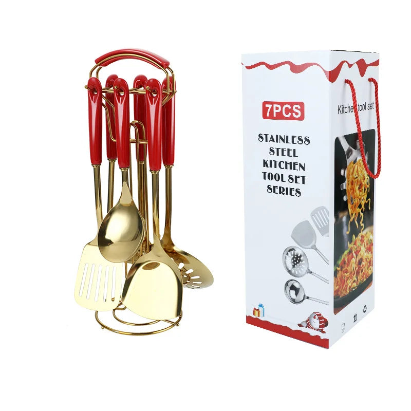7-Piece Stainless Steel Kitchen Utensil Set with Ceramic Handles – Nordic Style