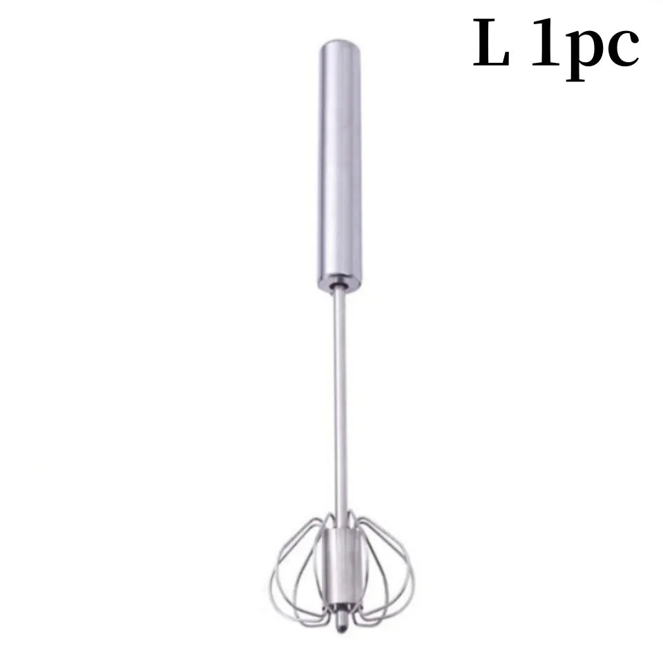 Semi-Automatic Stainless Steel Egg Beater – Self-Turning Hand Whisk Kitchen Tool
