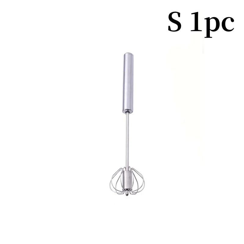 Semi-Automatic Stainless Steel Egg Beater – Self-Turning Hand Whisk Kitchen Tool