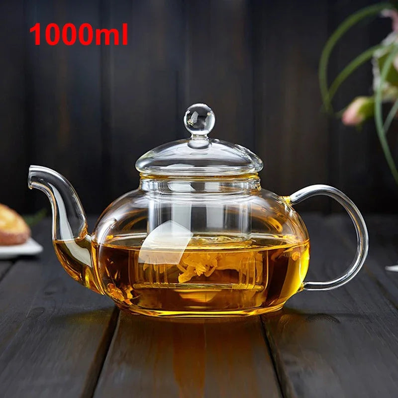 400ml/1000ml Heat-Resistant Glass Teapot with Strainer – Flower Kettle Kung Fu Teaware Set
