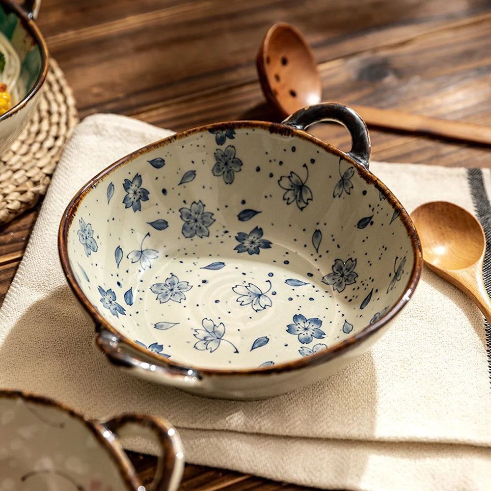 7.5-Inch Ceramic Soup & Noodle Bowl with Handle – Microwave & Oven Safe Tableware