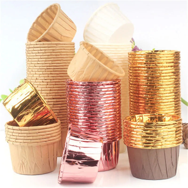 50pcs Gold Muffin Cupcake Liners – Oilproof Baking Cups for Weddings, Parties and Events