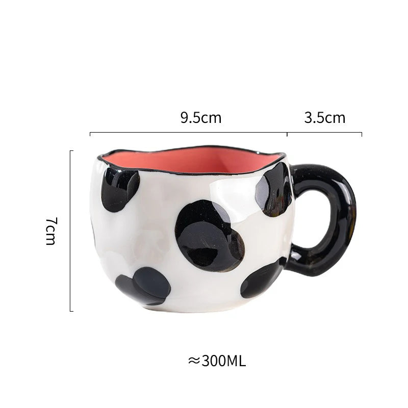 300ml Cute Ceramic Mug – Hand-Pinched Heart & Flower Pattern Coffee & Tea Cup