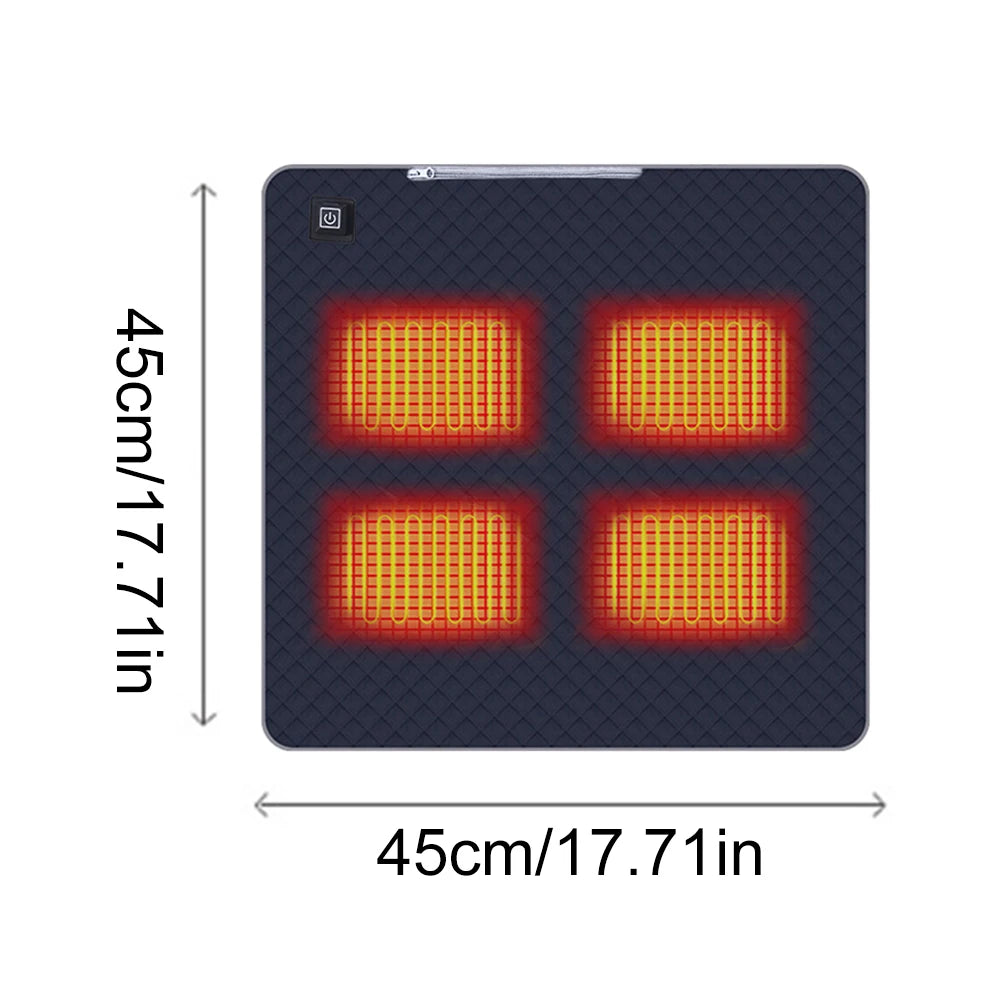 USB Heated Seat Cushion – 4-Zone Electric Mat for Camping, Office & Outdoor Warmth