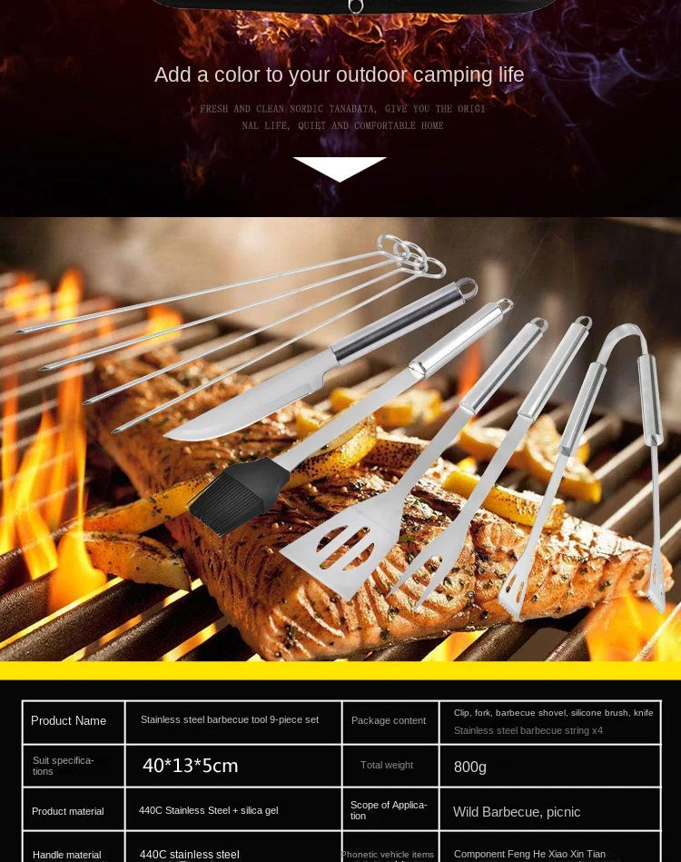 Stainless Steel BBQ Tool Set – Portable Outdoor Grill Utensils with Storage Bag
