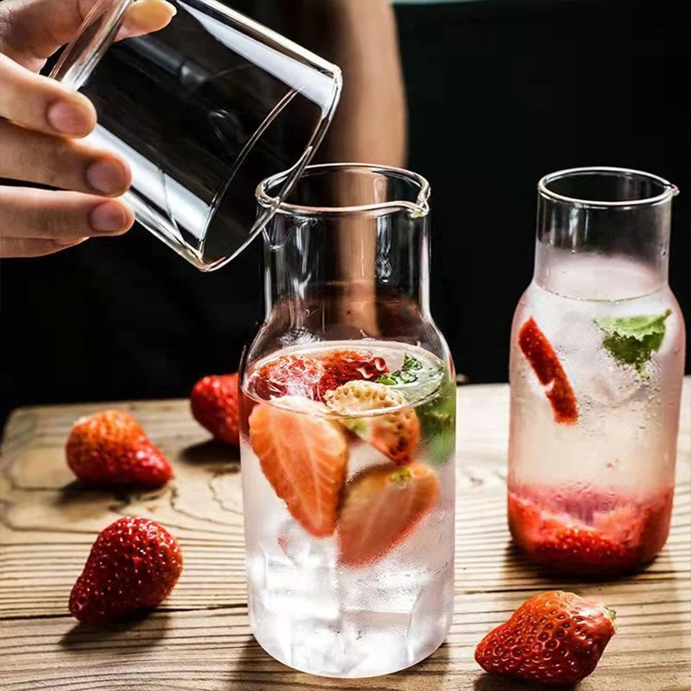 Glass Water Carafe with Cup Lid – 400ml/550ml Bedside Jug for Night-time or Everyday Use