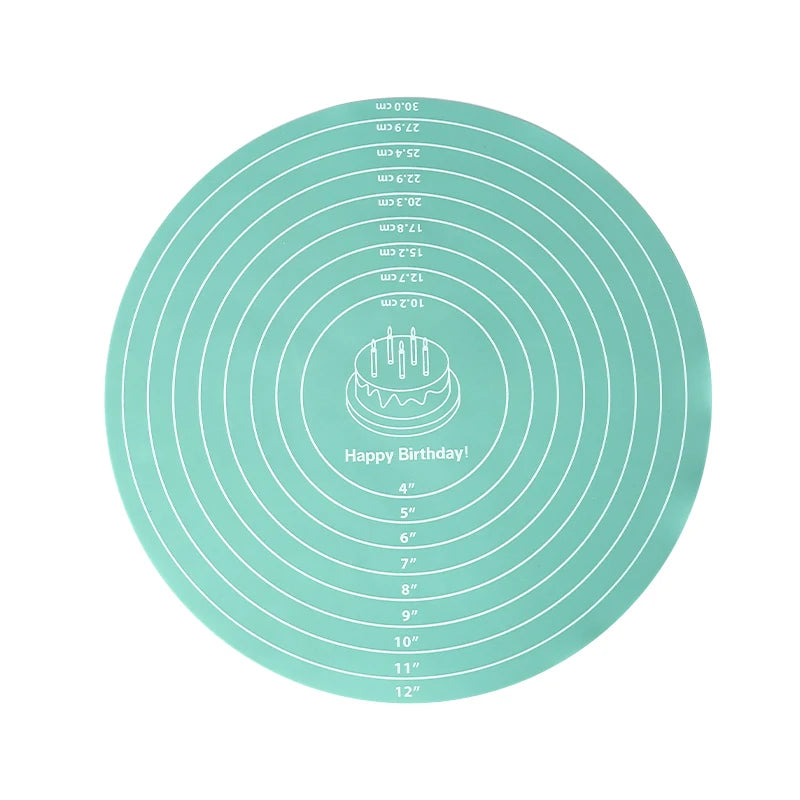 Silicone Cake Turntable Mat – Non-Stick Baking Mat with Size Guide, Heat Resistant Baking Tool