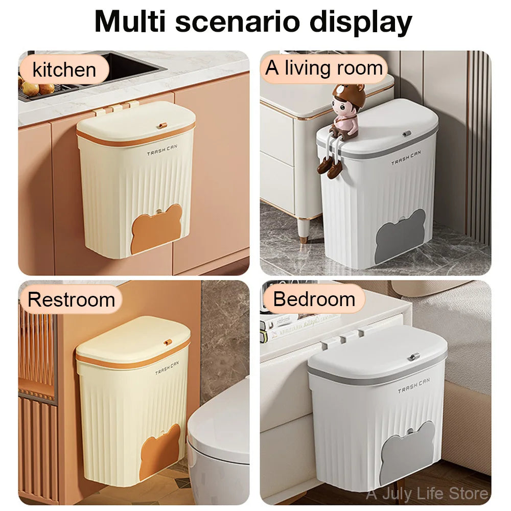 Wall Mounted Kitchen Wastebasket Bin – 8.5L/12L Compost & Rubbish Bin with Lid