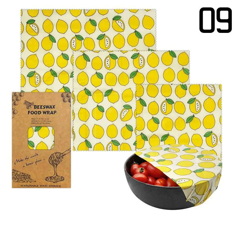 3pcs Reusable Beeswax Food Wraps – Natural Cotton Covers for Cheese, Fruit & Bread