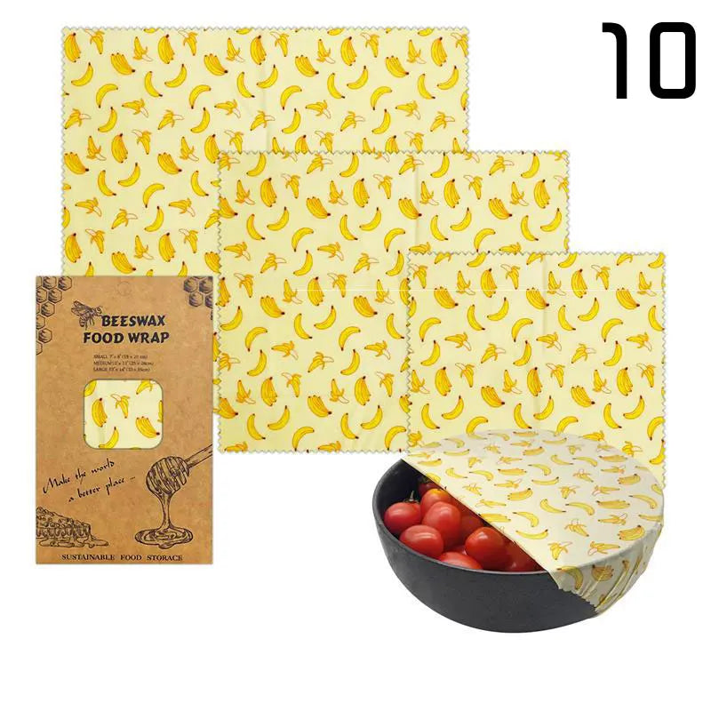 3pcs Reusable Beeswax Food Wraps – Natural Cotton Covers for Cheese, Fruit & Bread