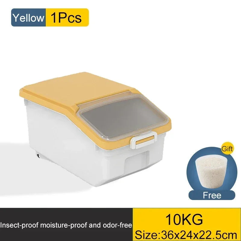 Storage Container with Lid, Wheels & Scoop – Airtight Grain & Cereal Dispenser