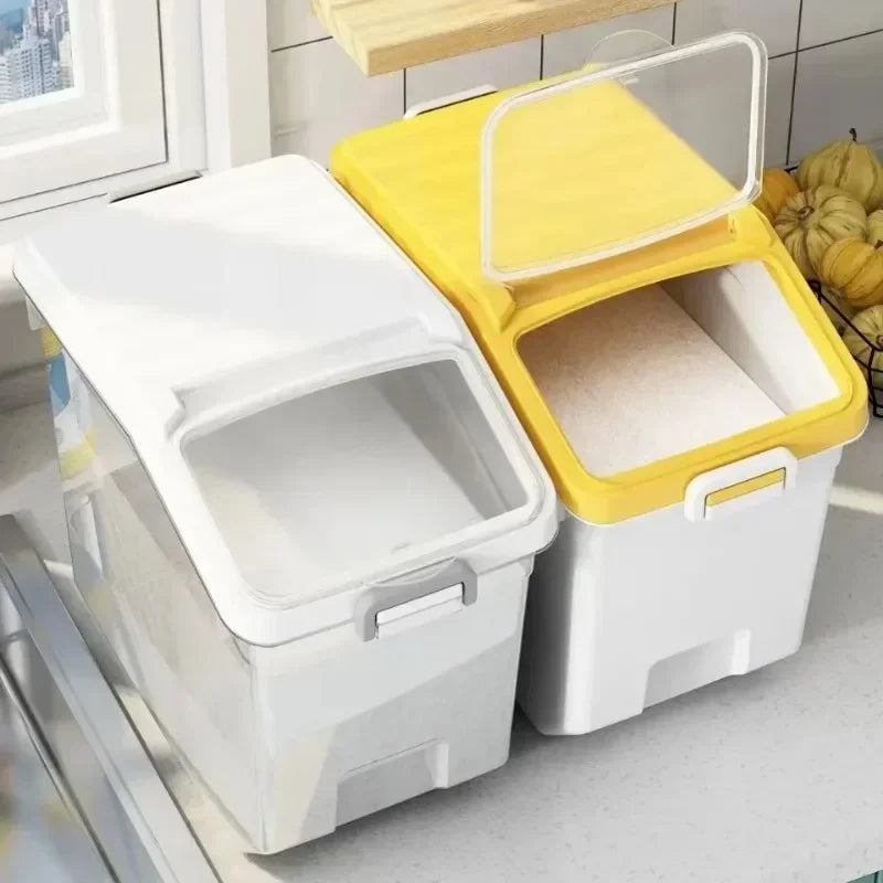 Storage Container with Lid, Wheels & Scoop – Airtight Grain & Cereal Dispenser