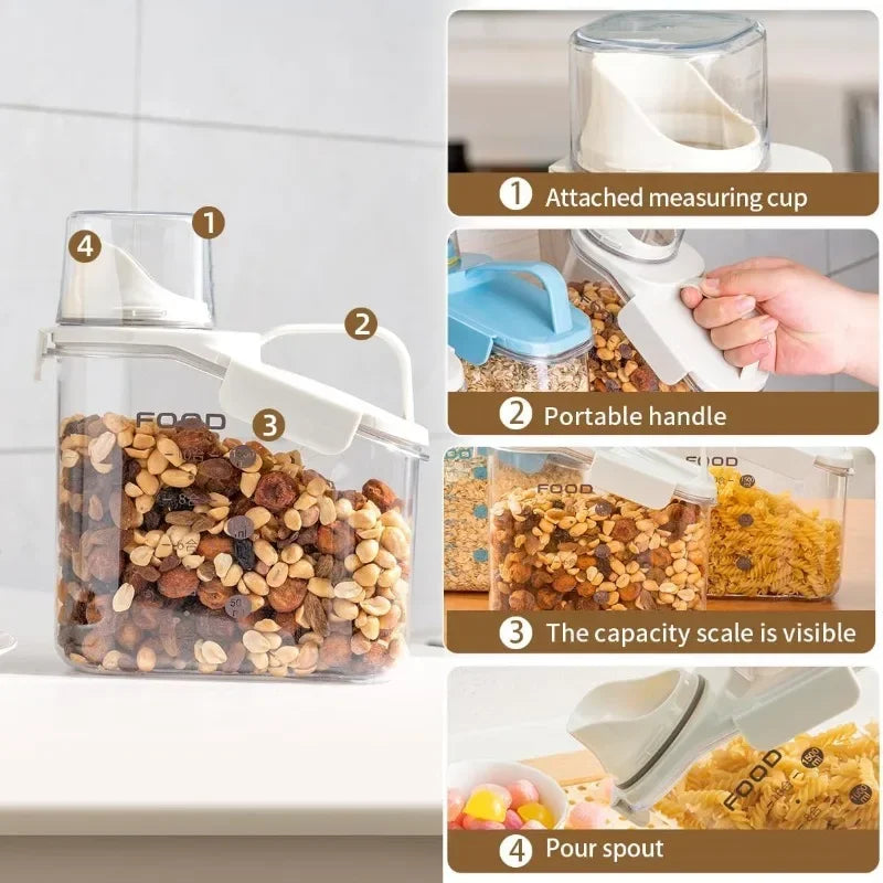 Airtight Cereal Storage Container 1.5L with Pouring Spout & Measuring Cup
