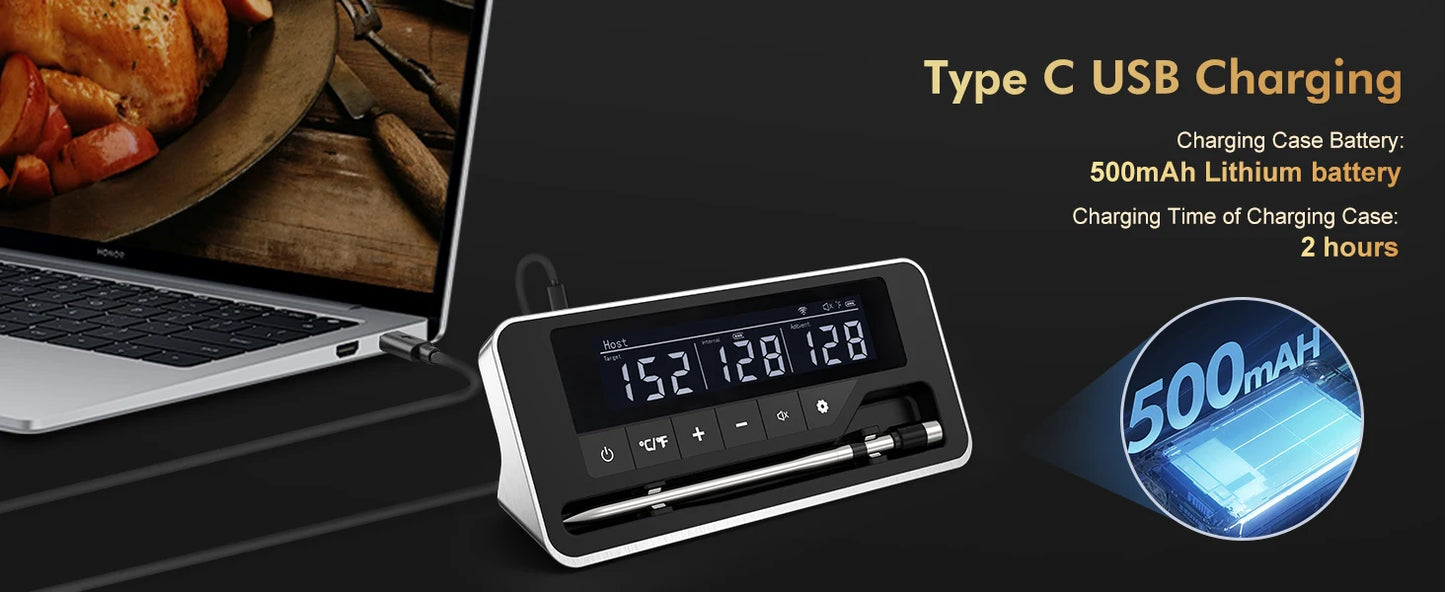 Wireless Meat Thermometer – Bluetooth Digital Probe with App & LCD for Oven, BBQ & Smoker