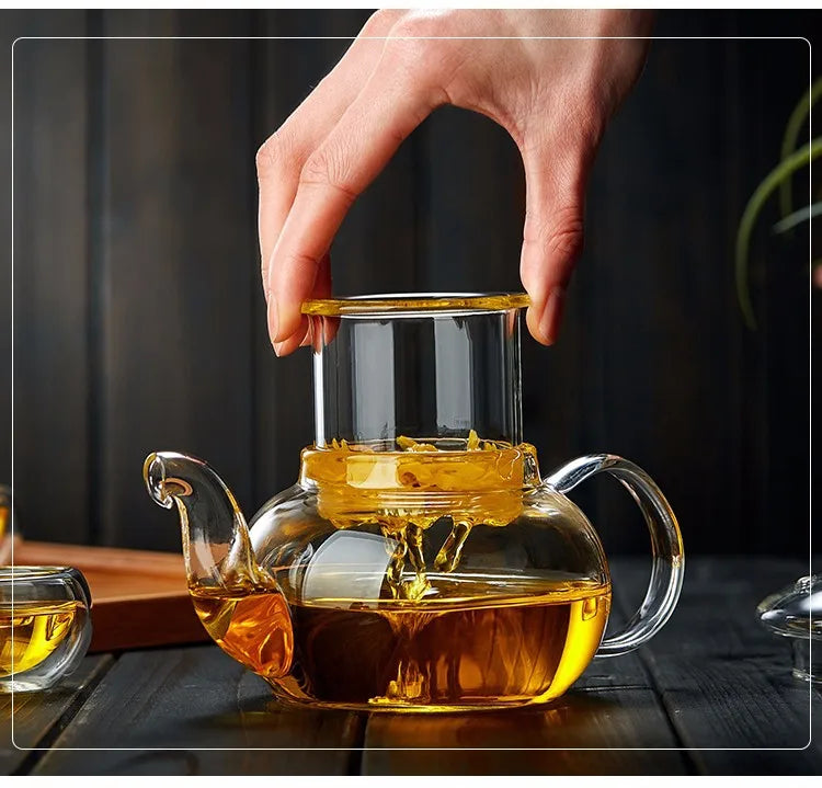 400ml/1000ml Heat-Resistant Glass Teapot with Strainer – Flower Kettle Kung Fu Teaware Set
