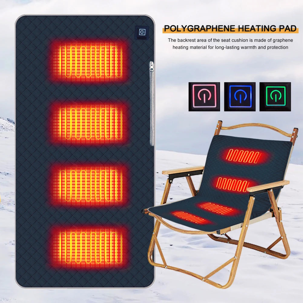 USB Heated Seat Cushion – 4-Zone Electric Mat for Camping, Office & Outdoor Warmth