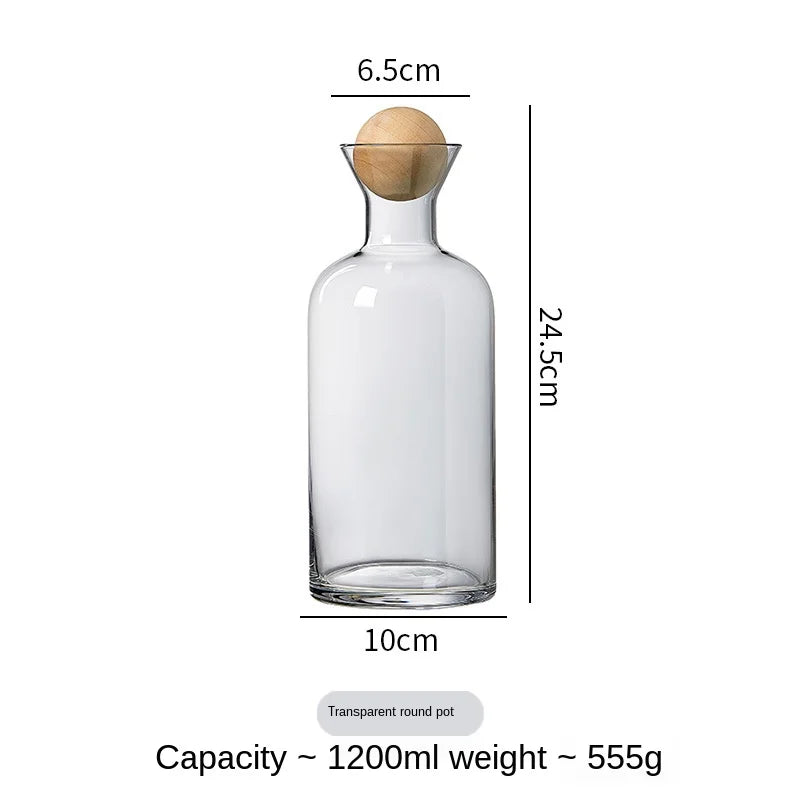 Nordic Style Glass Carafe Water Pitcher with Wood Lid