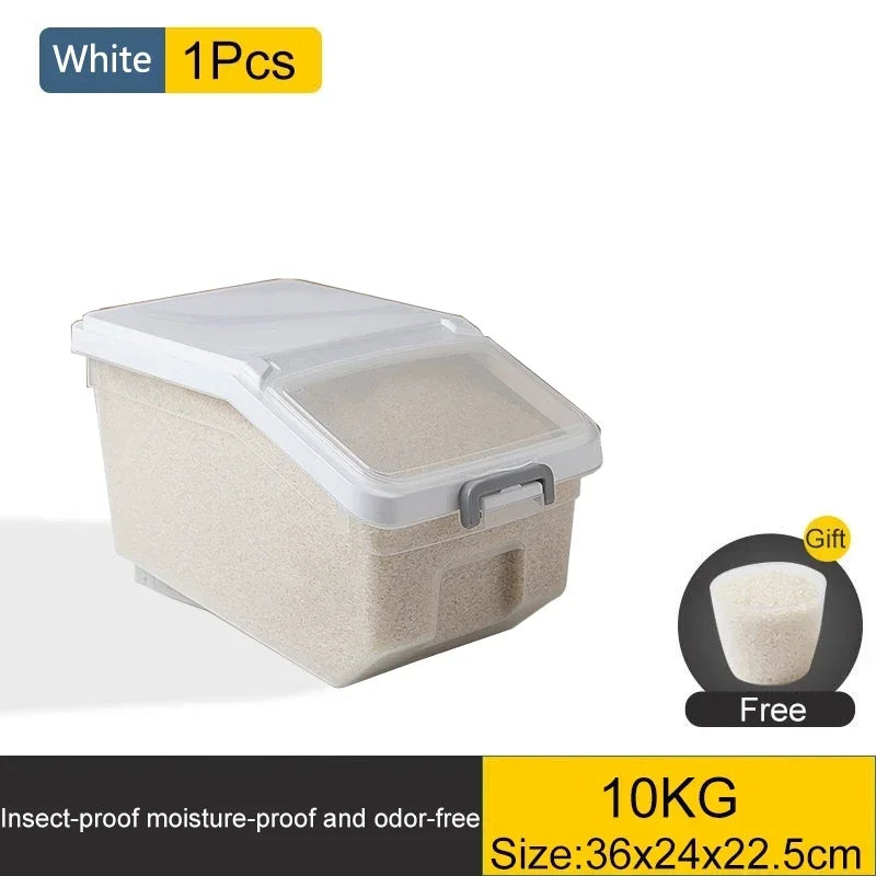 Storage Container with Lid, Wheels & Scoop – Airtight Grain & Cereal Dispenser