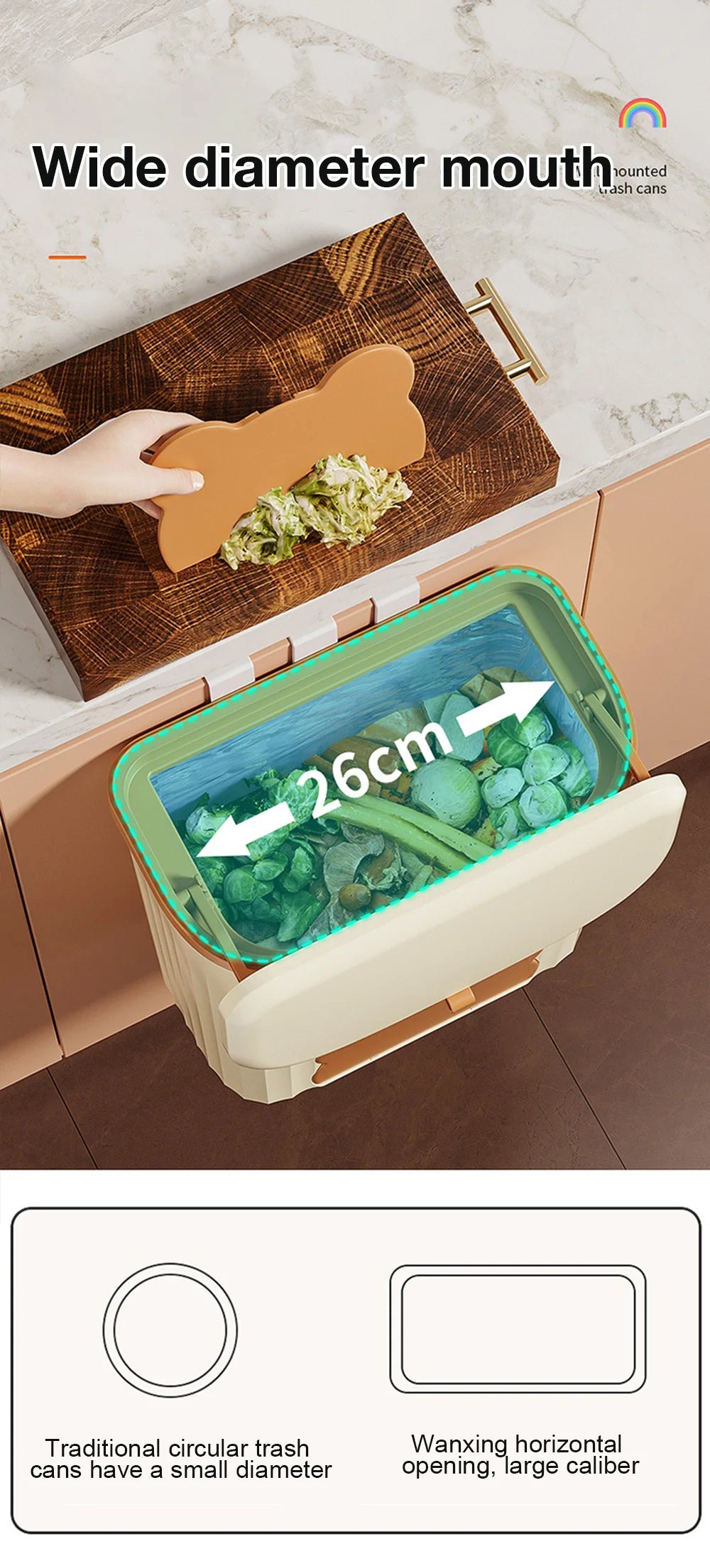 Wall Mounted Kitchen Wastebasket Bin – 8.5L/12L Compost & Rubbish Bin with Lid
