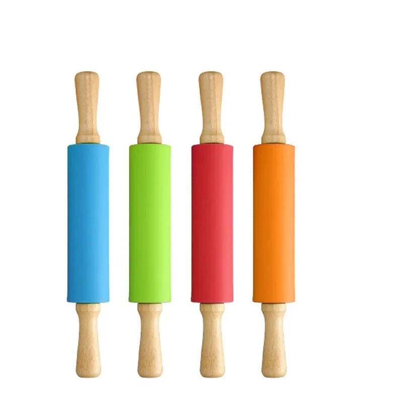 Mini Silicone Rolling Pin – 23cm Non-stick Dough Roller with Wooden Handle