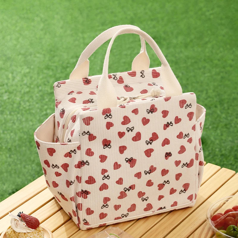 Corduroy Thermal Lunch Bag – Insulated Food Pouch for School, Work & Picnics