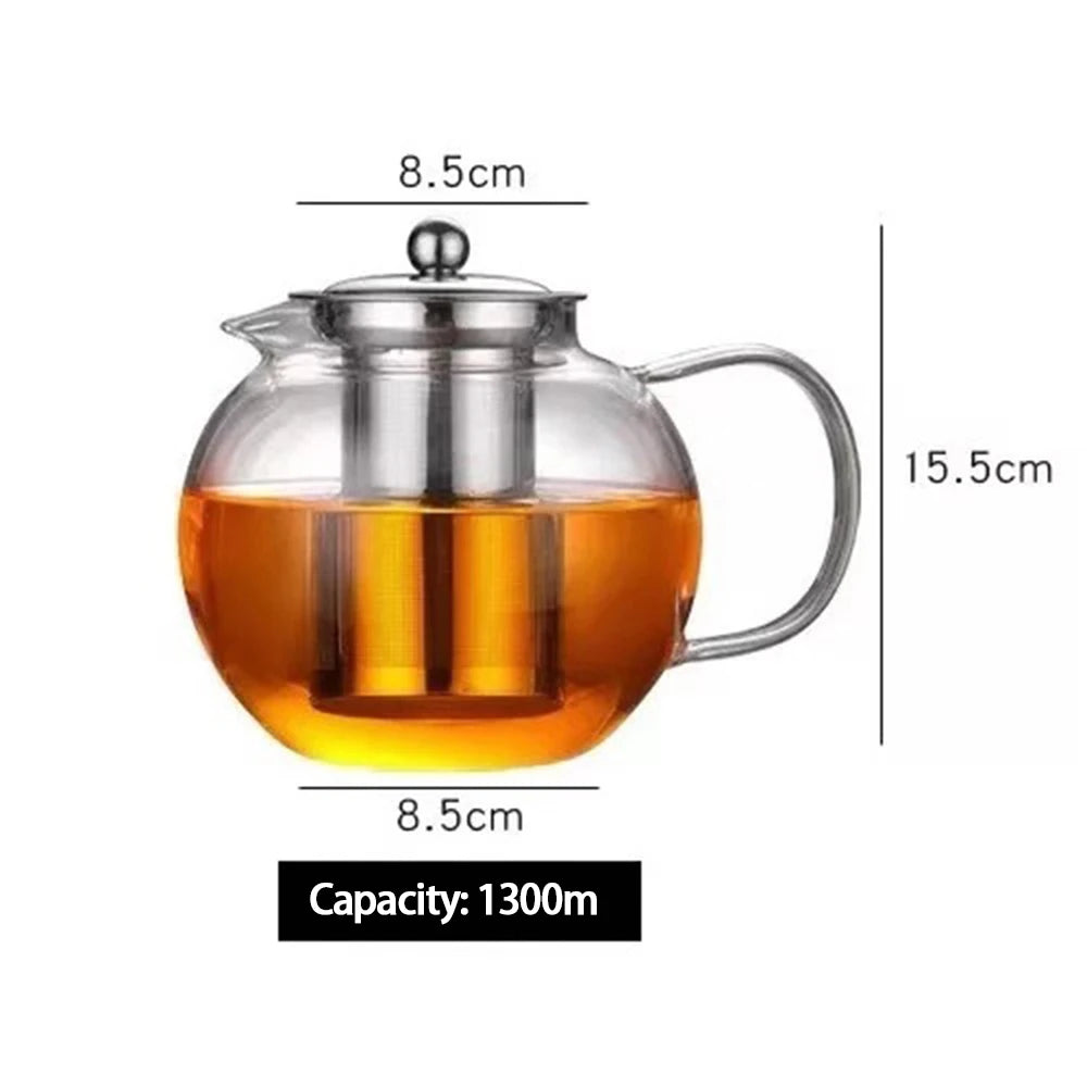 Heat Resistant Glass Teapot with Stainless Steel Infuser – 650ml, 950ml or 1300ml