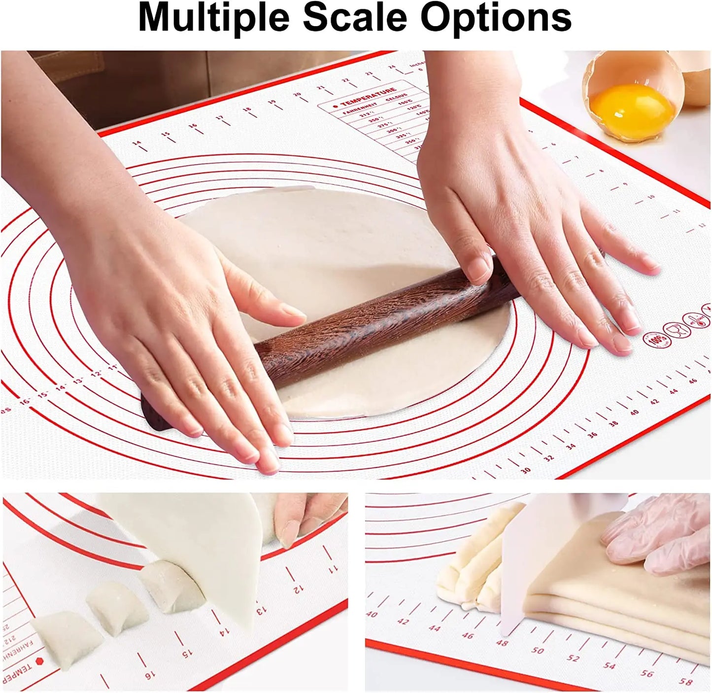 Non-Stick Silicone Baking & Kneading Mat – Reusable Pastry Mat with Measurement Guide