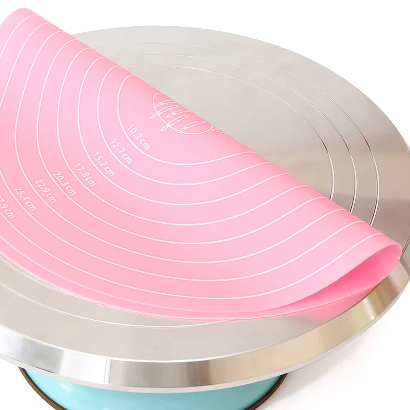 Silicone Cake Turntable Mat – Non-Stick Baking Mat with Size Guide, Heat Resistant Baking Tool