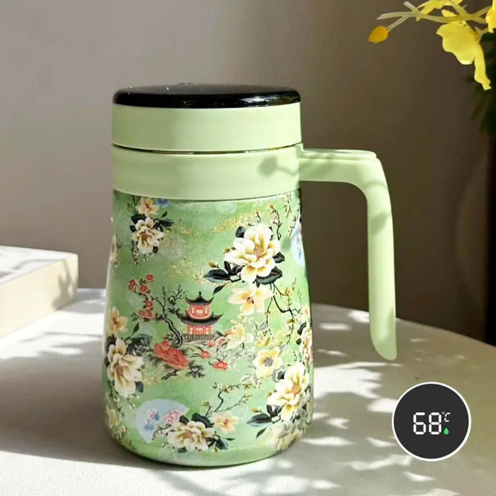 550ml Stainless Steel Insulated Teapot – Floral Thermos with Infuser for Home & Office