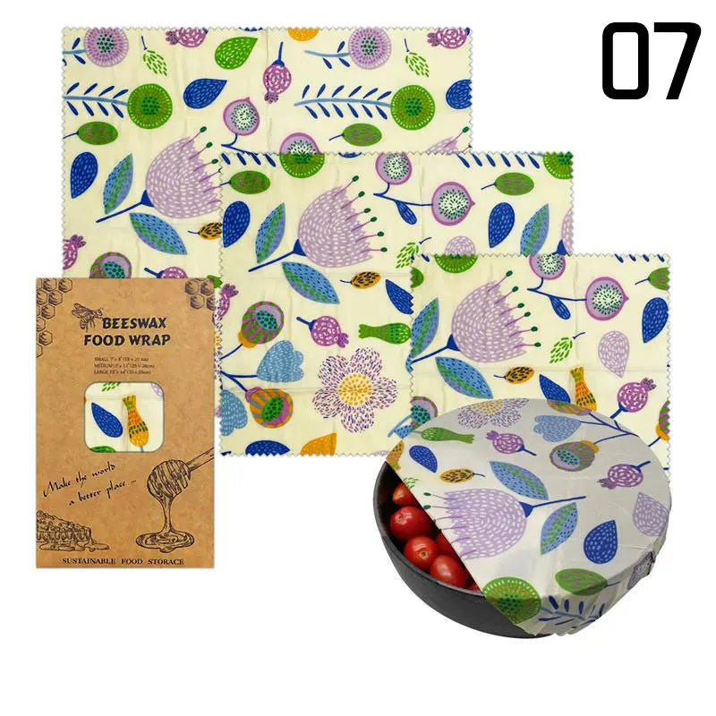 3pcs Reusable Beeswax Food Wraps – Natural Cotton Covers for Cheese, Fruit & Bread