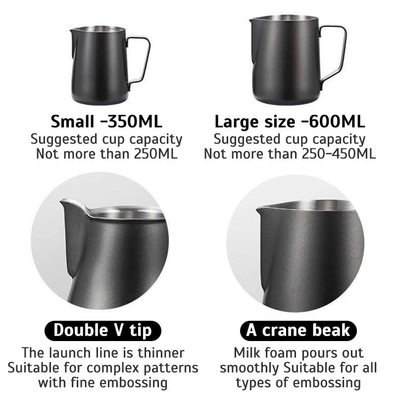 Stainless Steel Milk Frothing Jug – Latte Art Pitcher with Spout for Baristas, 350–600ml
