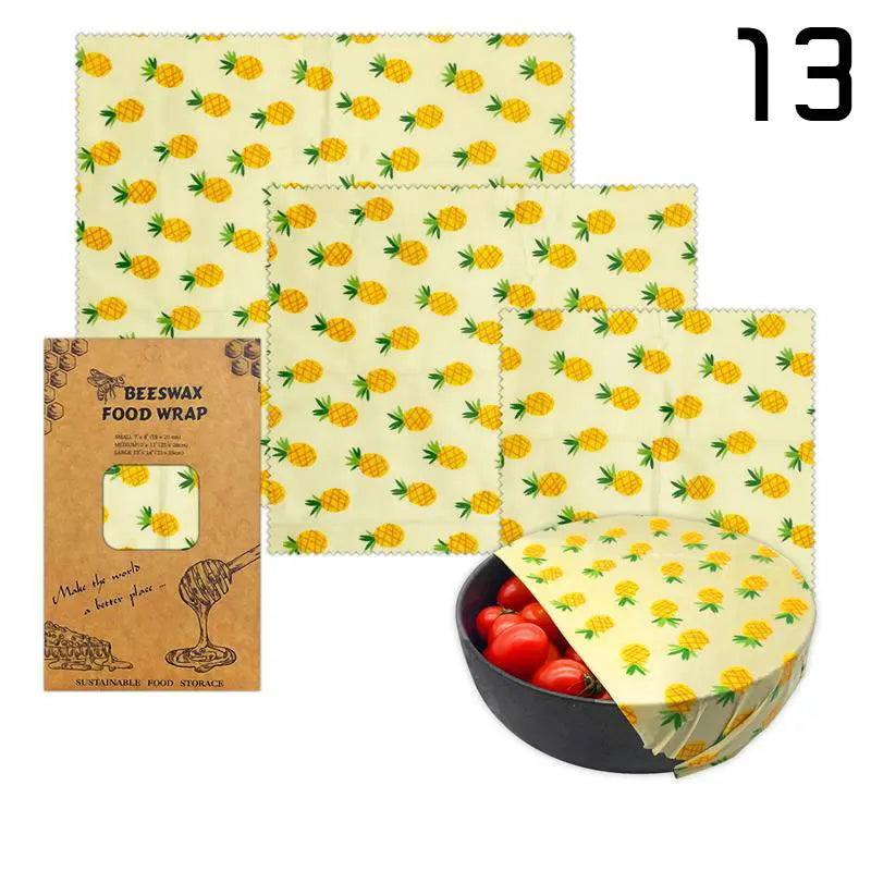 3pcs Reusable Beeswax Food Wraps – Natural Cotton Covers for Cheese, Fruit & Bread
