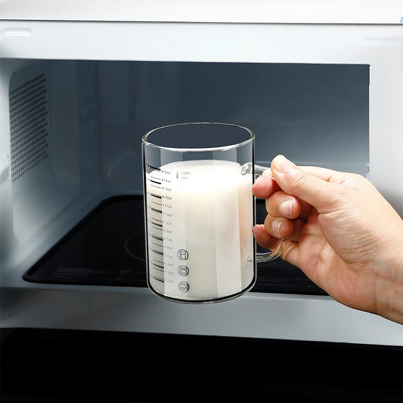 Borosilicate Glass Measuring Beaker Mug – 400ml Milk Cup with Handle