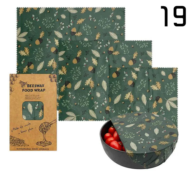 3pcs Reusable Beeswax Food Wraps – Natural Cotton Covers for Cheese, Fruit & Bread