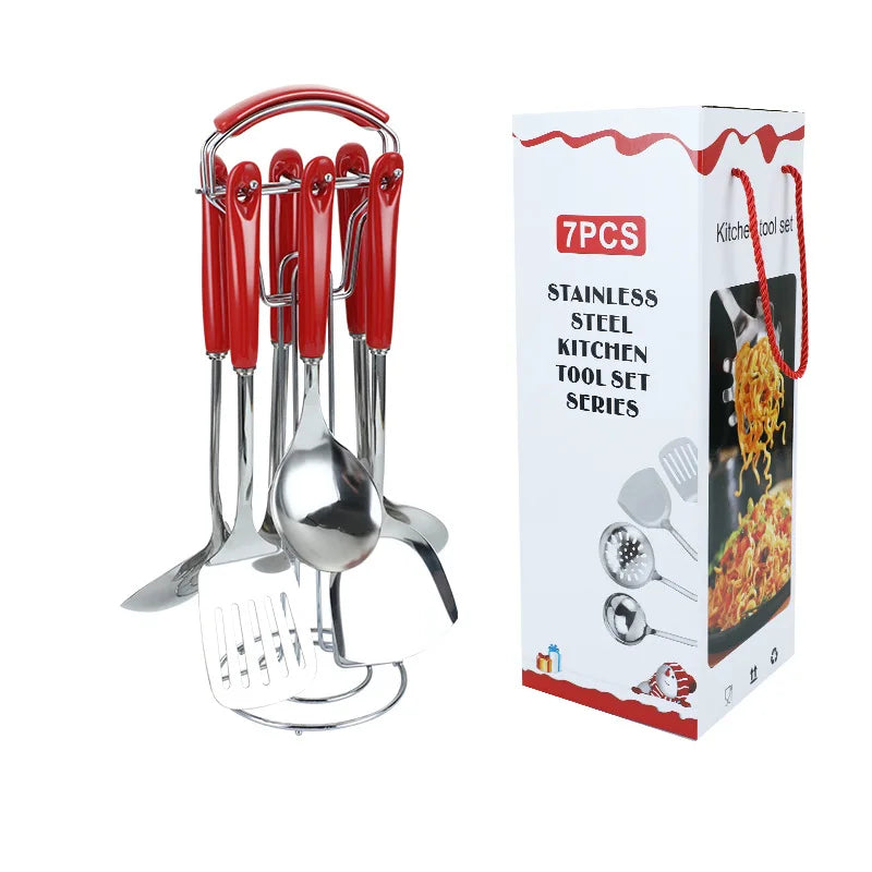7-Piece Stainless Steel Kitchen Utensil Set with Ceramic Handles – Nordic Style