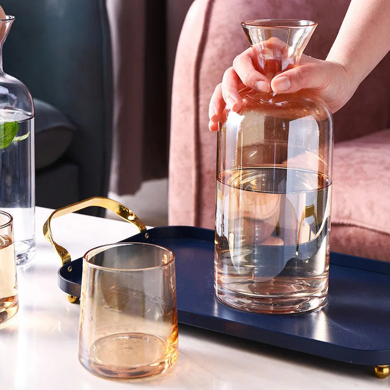 Nordic Style Glass Carafe Water Pitcher with Wood Lid