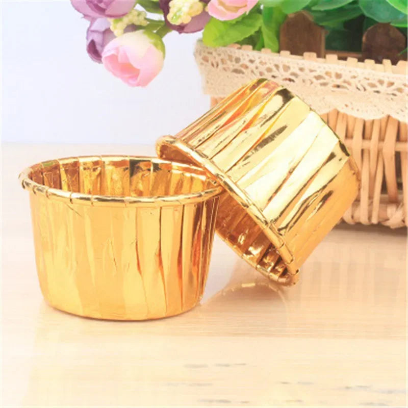 50pcs Gold Muffin Cupcake Liners – Oilproof Baking Cups for Weddings, Parties and Events