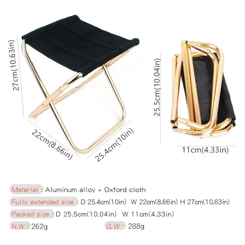 Lightweight Folding Camping Chair – Golden Aluminium Alloy Seat with Carry Bag