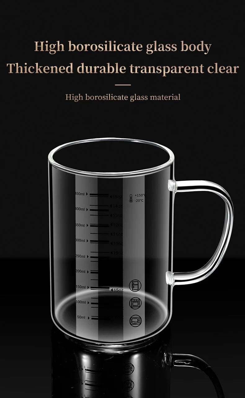 Borosilicate Glass Measuring Beaker Mug – 400ml Milk Cup with Handle