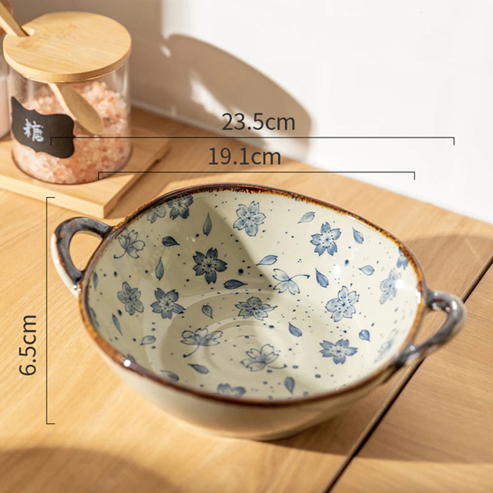 7.5-Inch Ceramic Soup & Noodle Bowl with Handle – Microwave & Oven Safe Tableware