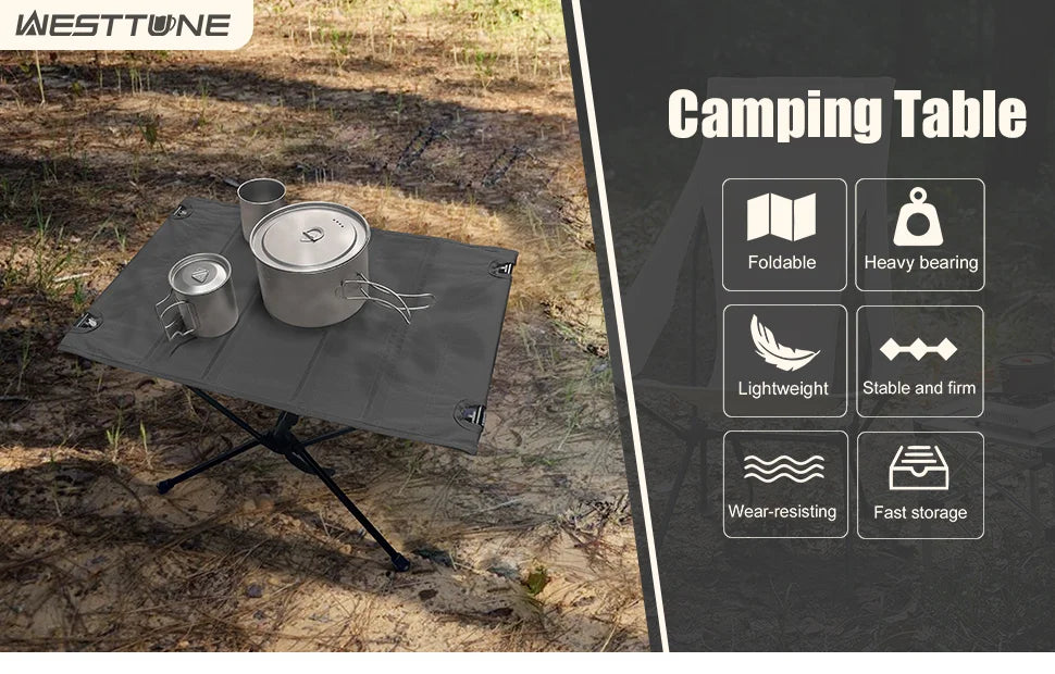 WESTTUNE Lightweight Camping Folding Table – Portable Roll-Up Aluminium Table with Oxford Fabric Top