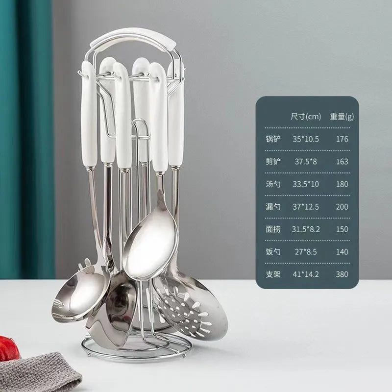 7-Piece Stainless Steel Kitchen Utensil Set with Ceramic Handles – Nordic Style