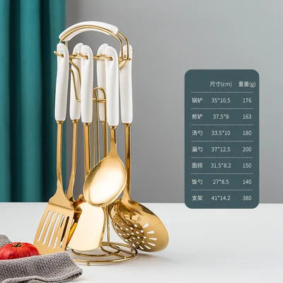 7-Piece Stainless Steel Kitchen Utensil Set with Ceramic Handles – Nordic Style