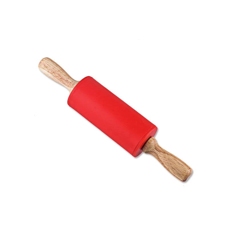 Mini Silicone Rolling Pin – 23cm Non-stick Dough Roller with Wooden Handle